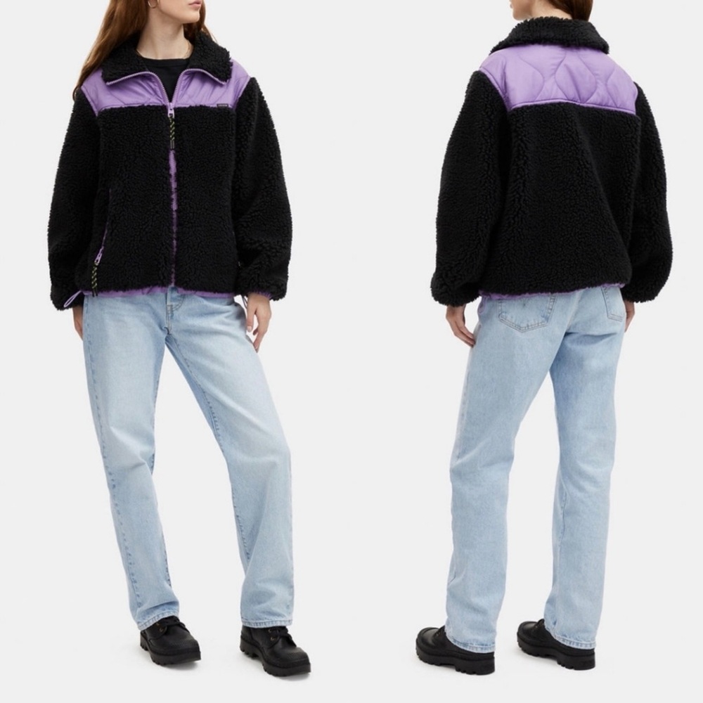Coach Quilted Sherpa Jacket Colorblock Black Purple Women’s S